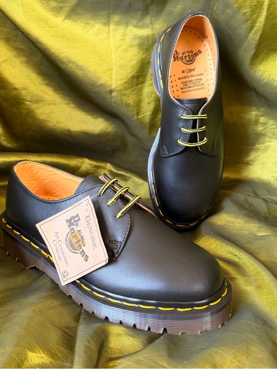 Dr. Martens Shoes - Dr. Martens Black Leather Vintage Oxfords with Yellow Accent
